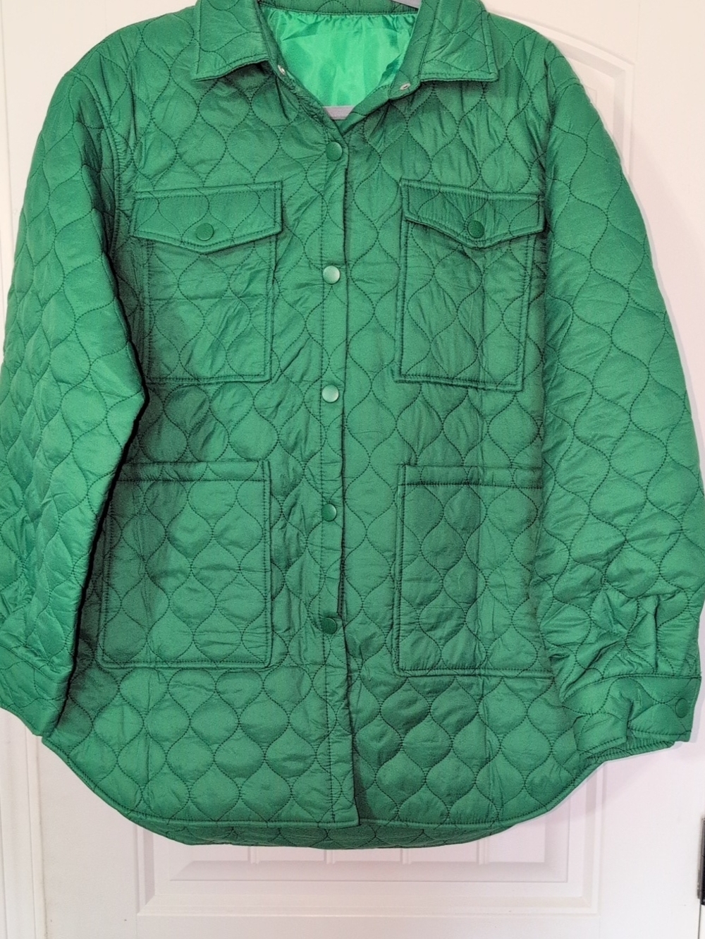 Womens Green Puff Quilted Jacket